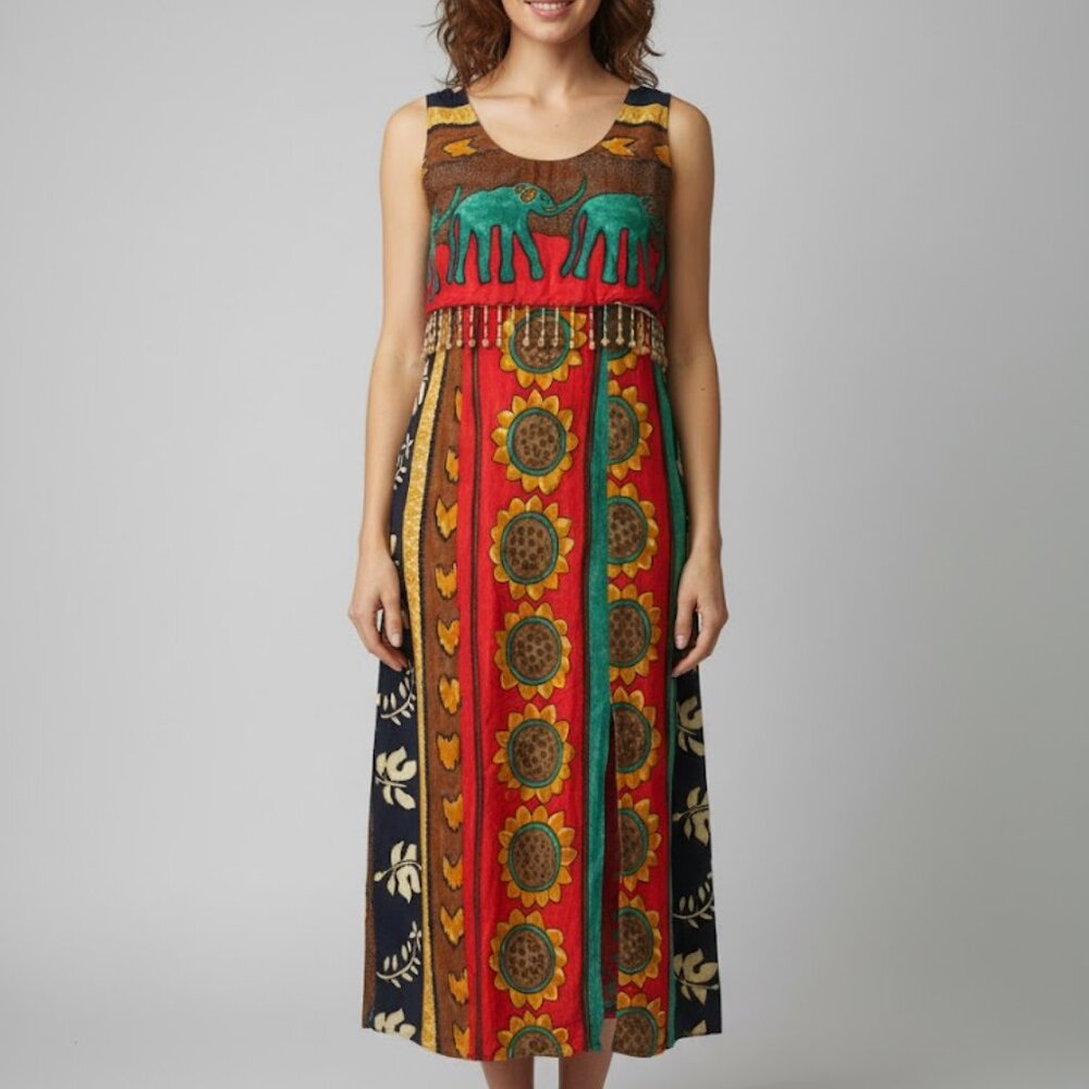 Just Choon Elephant traditional dress Festive African Beaded Vintage